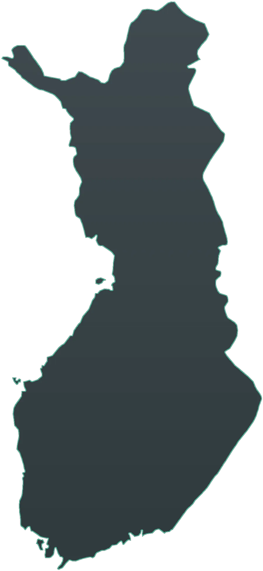 Outline map of Finland with Rita Gold Project marked broadly in southwest Finland